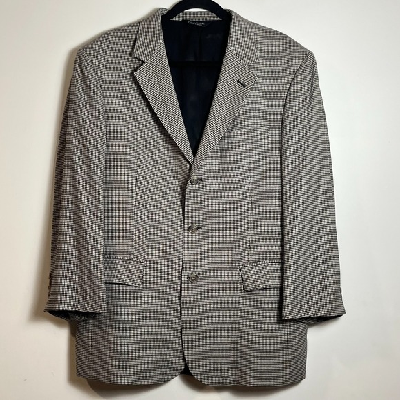 Jos A Bank Silk Wool Sportscoat Jacket Mens 40R Houndstooth & Windowpane Blazer - Picture 2 of 8